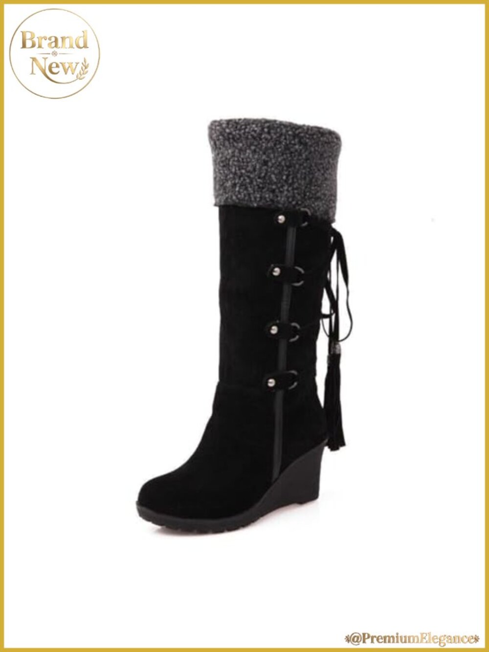 Wedge Over-The-Knee Snow Boots Fuzzy Collar Fur Lined Pull On